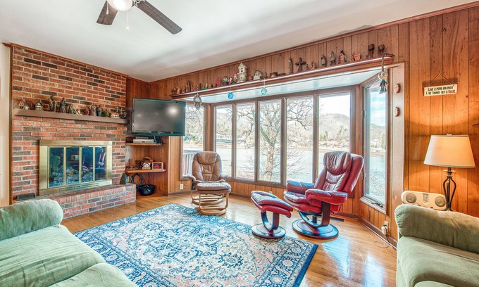 Lake Junaluska Casa | Two-story lakefront home with lake views, wood fireplace, shared outdoor pool