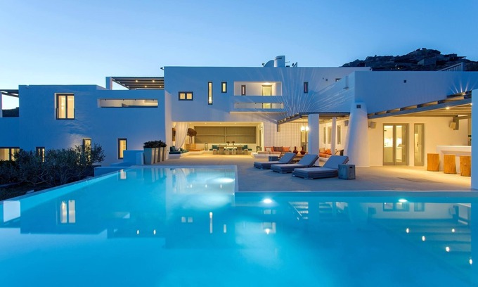 Kalafatis Villa | Villa Luna - Sunset view - Private Pool - sleeps 14