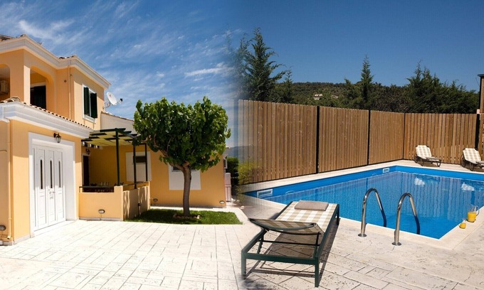 Kariotai Villa | Villa Sonia (villas Anthemis) - Piscina privada, barbacoa privada, área de juegos para niños.