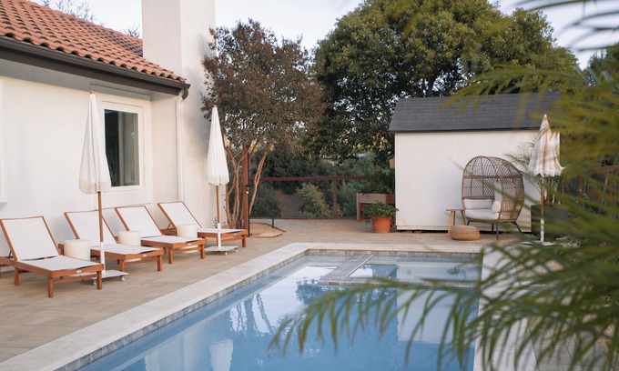 Solvang Casa | Walk to downtown! Relaxing oasis in Solvang with pool, spa, and fitness room.