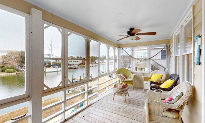 Colington Harbour Casa | Waterfront 3BR with pool, hot tub, tennis, & patio