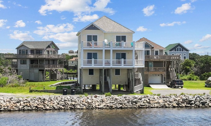 Frisco Casa | Waterfront home with boat dock, private pool, & balcony with ocean view