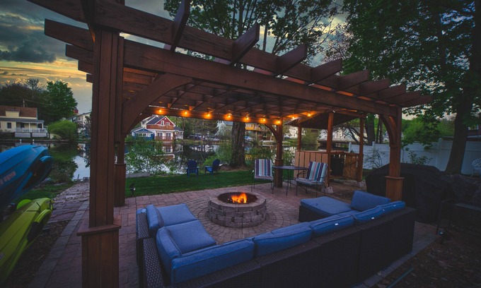 Laconia Casa | Waterfront with Kayaks, Pool Table, Fire Pit, and Pergola. Downtown area