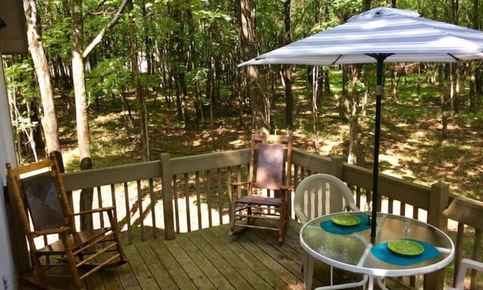 Briar Crest Woods Chalet De Esquí | Welcoming cozy Chalet with stone gas fireplace, fire pit on front deck