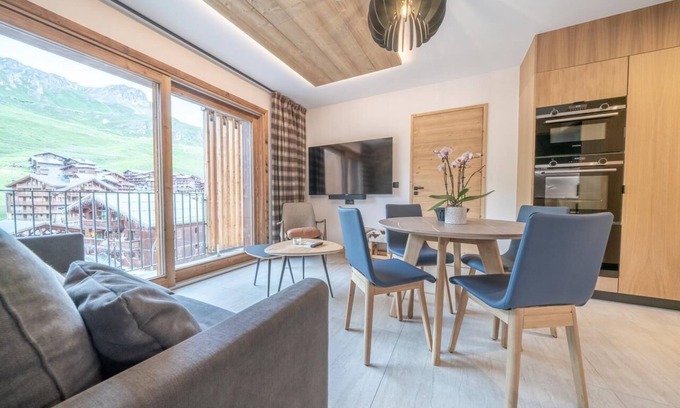 Tignes le Lac Apartamento | Wifi, centro estación, Planta baja, piscina, sauna, hammam, balcón, tv, local para esquís, 38m²