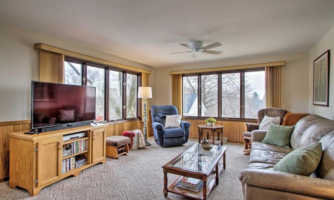 Merrimac Casa | Wisconsin River Valley Farmhouse Fire Pit and View
