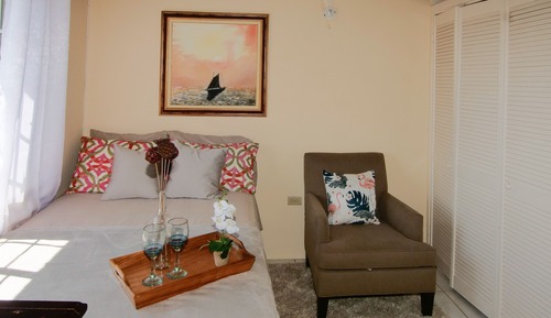 Habitación individual económica, 1 cama doble, baño privado, vistas parciales al mar