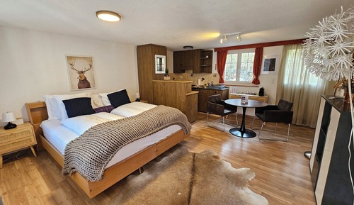 Estudio, 2 camas individuales, cocina, en la zona del jardín