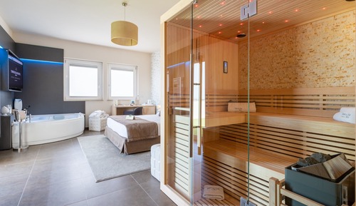 Suite estudio romántica, 1 cama de matrimonio, sauna, vistas al mar