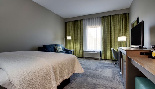 Habitación, 1 cama de matrimonio grande con sofá cama, frigorífico y microondas