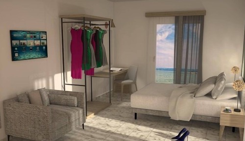 Habitación con 1 cama doble o 2 individuales, vistas parciales al mar