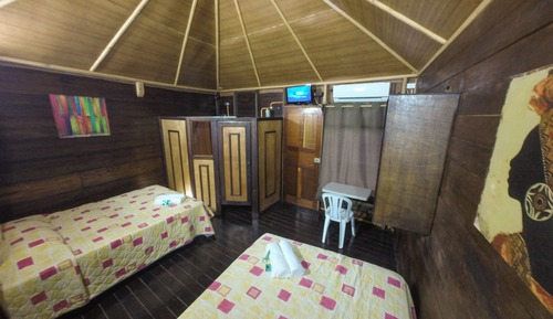 Habitación básica doble, varias camas, vistas al jardín