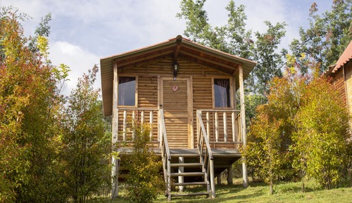 Cabaña básica, 1 cama doble, baño privado, vistas al lago