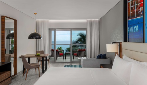 Habitación, 1 cama de matrimonio grande, vistas parciales al mar