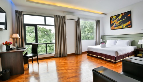 Estudio, vistas al jardín