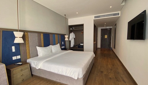 Habitación romántica doble de uso individual, 1 cama de matrimonio grande, vistas al mar