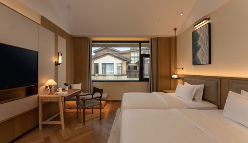 Habitación básica con 2 camas individuales, vistas a la ciudad