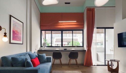 Suite estudio de diseño, 1 habitación, bañera, vistas a la ciudad