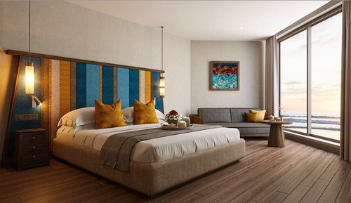 Habitación Deluxe doble, 1 cama de matrimonio grande con sofá cama, vistas parciales al mar