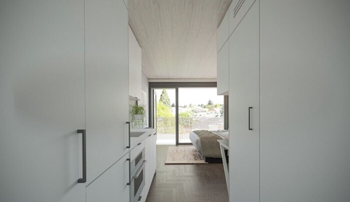 Estudio, 1 cama de matrimonio grande, balcón
