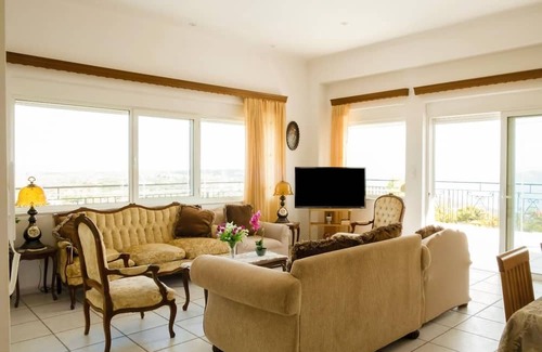 Pitharion Villa | Villa Afroditi near Airport with Pool, Free Wi-Fi, Souda Bay Views, Garden Oasis