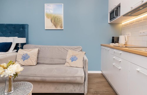 Przymorze Apartamento | Śląska 12 | Bright Blue Studio in Gdańsk | Desk for Remote Work | 4 People | Gym
