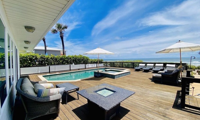 New Smyrna Beach Casa | Fabulous Oceanfront Beach Home with Pool & SPA, Firepit, Direct Beach Access