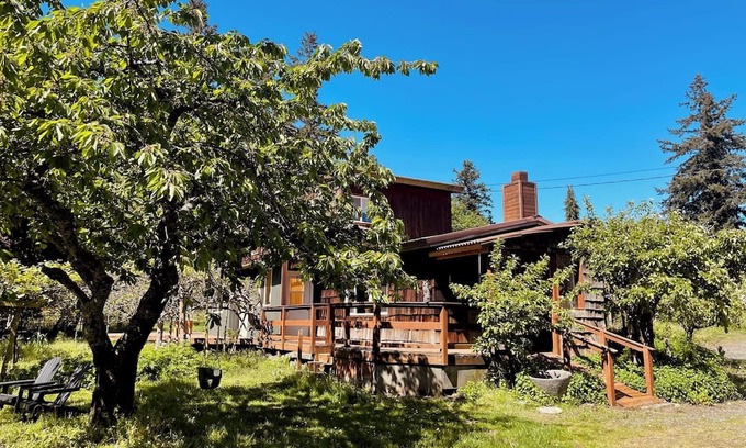 Camano Island Otro | Rustic Orchard Farmhouse with Ocean Views on Camano Island