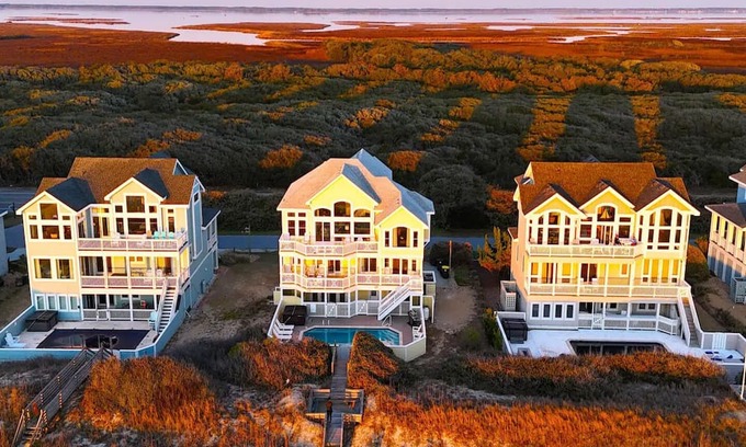 Corolla Casa | Ocean Front + Sound Views in Pine Island! Saltwater Pool & Direct Beach Access